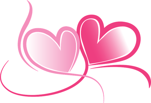 dvě růžová spojená srdce – láska